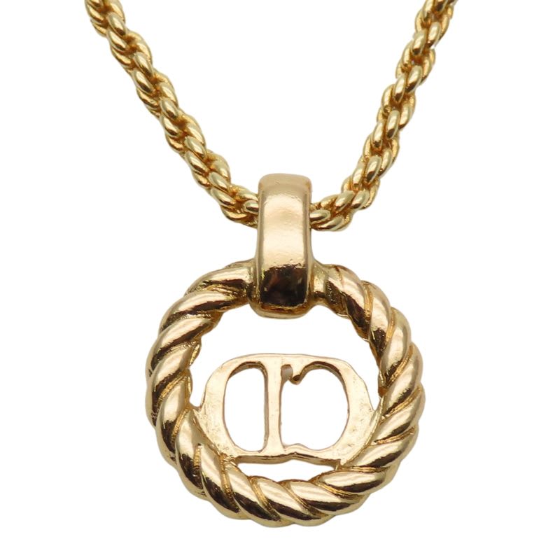 Christian Dior Necklace CD Logo Metal Gold GP Plated Accessories Ladies