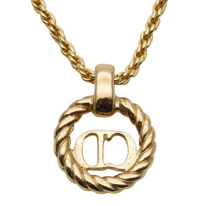 Christian Dior Necklace CD Logo Metal Gold GP Plated Accessories Ladies
