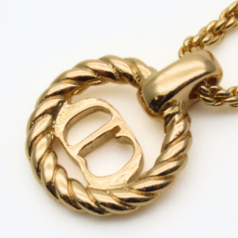 Christian Dior Necklace CD Logo Metal Gold GP Plated Accessories Ladies