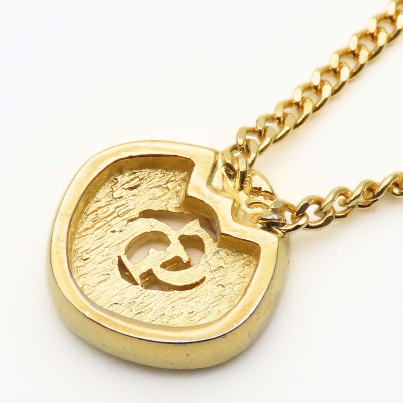 Christian Dior Necklace CD Logo Metal Rhinestone Gold Plated GP Accessories