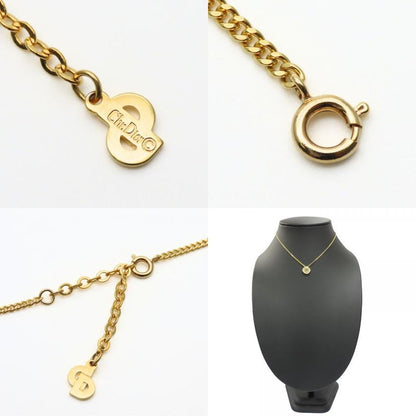 Christian Dior Necklace CD Logo Metal Rhinestone Gold Plated GP Accessories