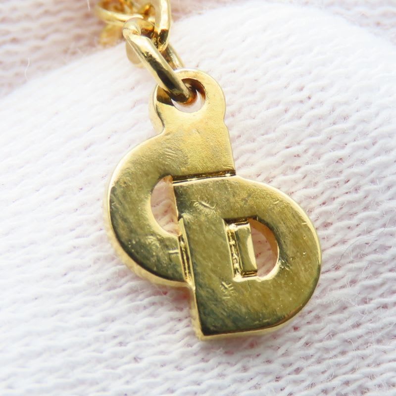 Christian Dior Necklace CD Logo Metal Rhinestone Gold Plated GP Accessories