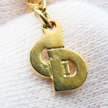 Christian Dior Necklace CD Logo Metal Rhinestone Gold Plated GP Accessories