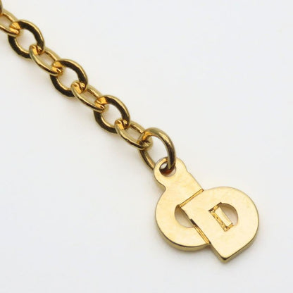 Christian Dior Necklace CD Logo Metal Rhinestone Gold Plated GP Accessories