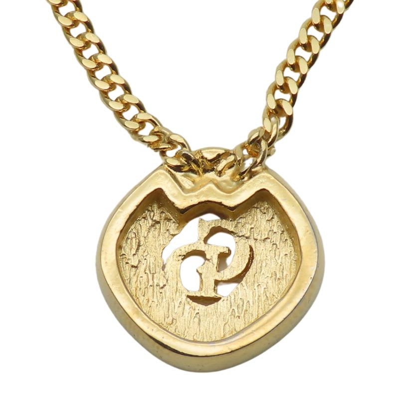 Christian Dior Necklace CD Logo Metal Rhinestone Gold Plated GP Accessories