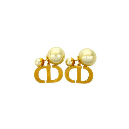 Christian Dior CD Logo GP Fake Pearl Earrings Accessories Pink