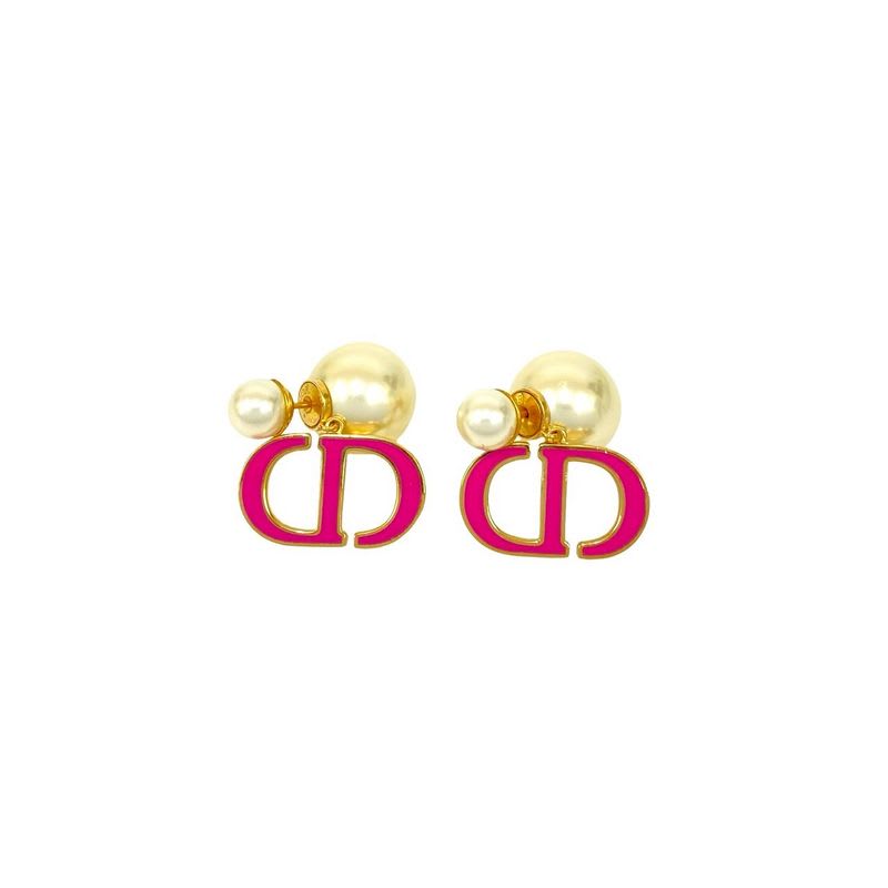 Christian Dior CD Logo GP Fake Pearl Earrings Accessories Pink