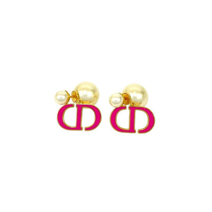 Christian Dior CD Logo GP Fake Pearl Earrings Accessories Pink