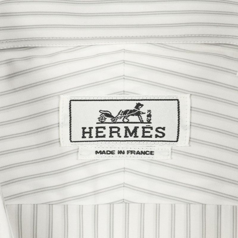 Hermes Serie Button White Gray Cotton Shirt Ladies
