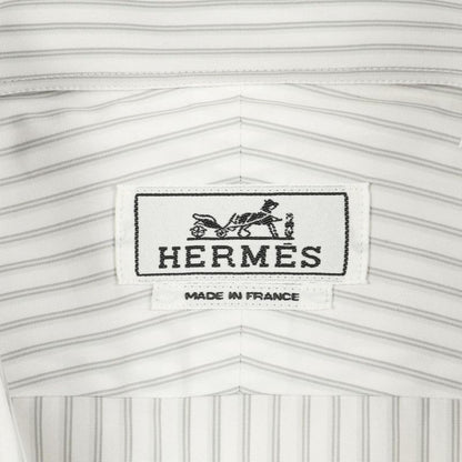 Hermes Serie Button White Gray Cotton Shirt Ladies