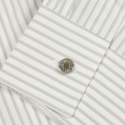Hermes Serie Button White Gray Cotton Shirt Ladies