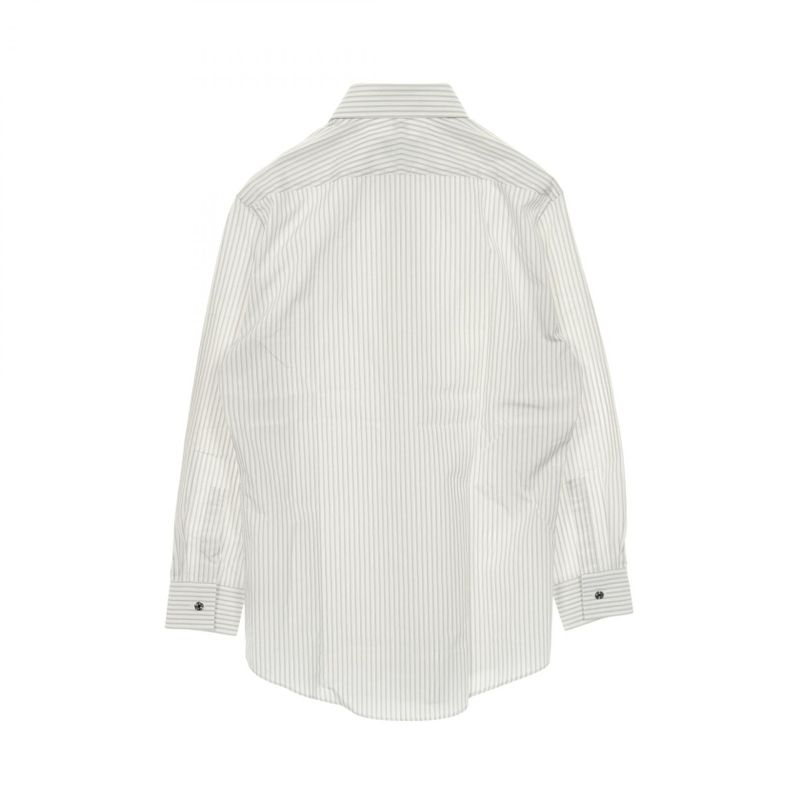 Hermes Serie Button White Gray Cotton Shirt Ladies