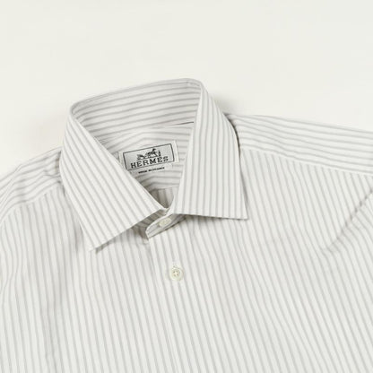 Hermes Serie Button White Gray Cotton Shirt Ladies