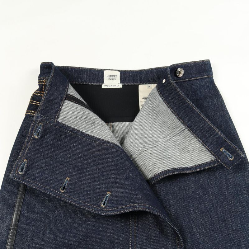 Hermes Skirt Serie Button Indigo Blue Cotton Denim