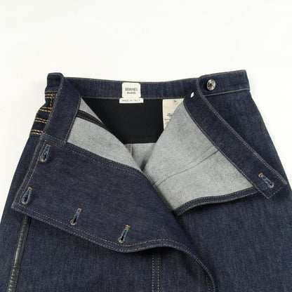 Hermes Skirt Serie Button Indigo Blue Cotton Denim