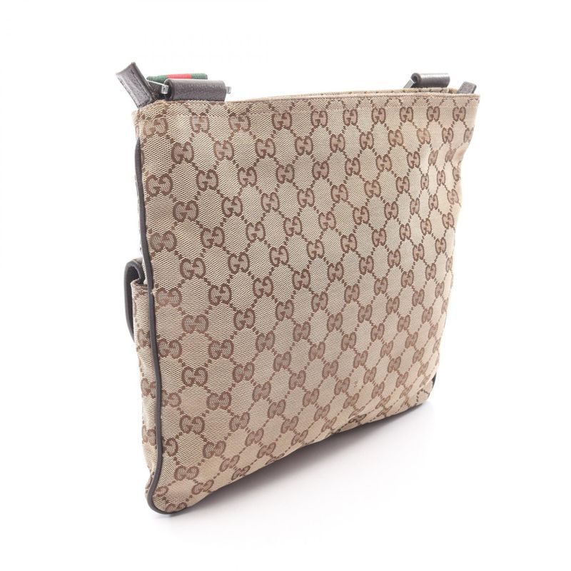 Gucci Shoulder Bag GG Canvas Sherry Line 256100 Beige Dark Brown Canvas Leather