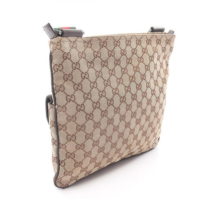 Gucci Shoulder Bag GG Canvas Sherry Line 256100 Beige Dark Brown Canvas Leather