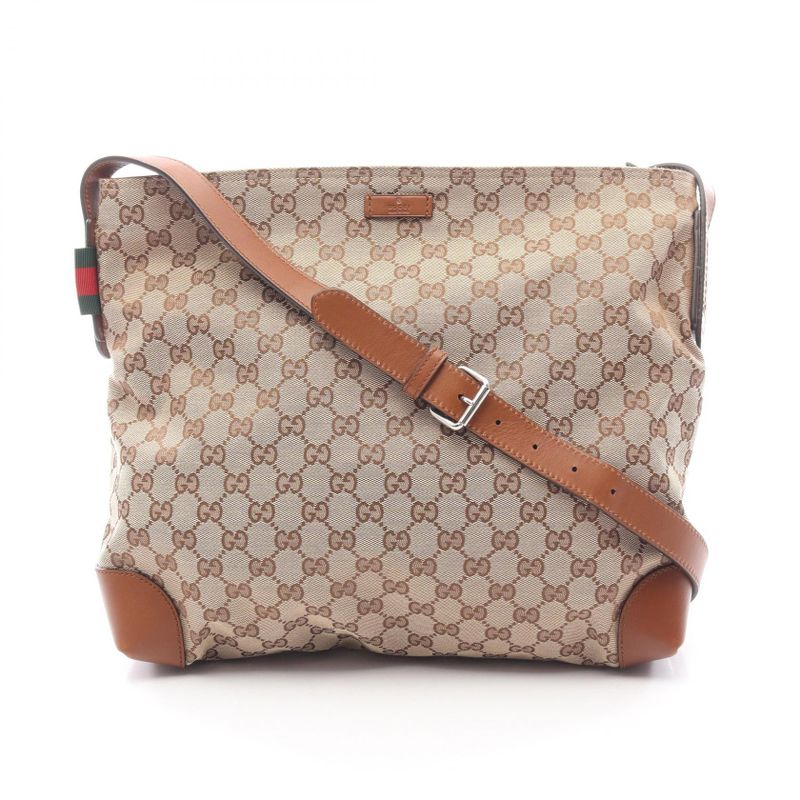 Gucci Shoulder Bag G Canvas Sherry Line 308930 Beige Brown Canvas Leather