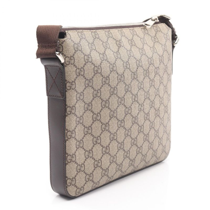 Gucci Shoulder Bag GG Supreme Beige Brown PVC Coated Canvas Leather