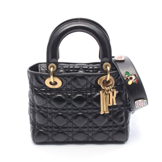 Dior Handbag Lady Dior Small Black Leather Lady Dior Cannage 2way Tote Ladies