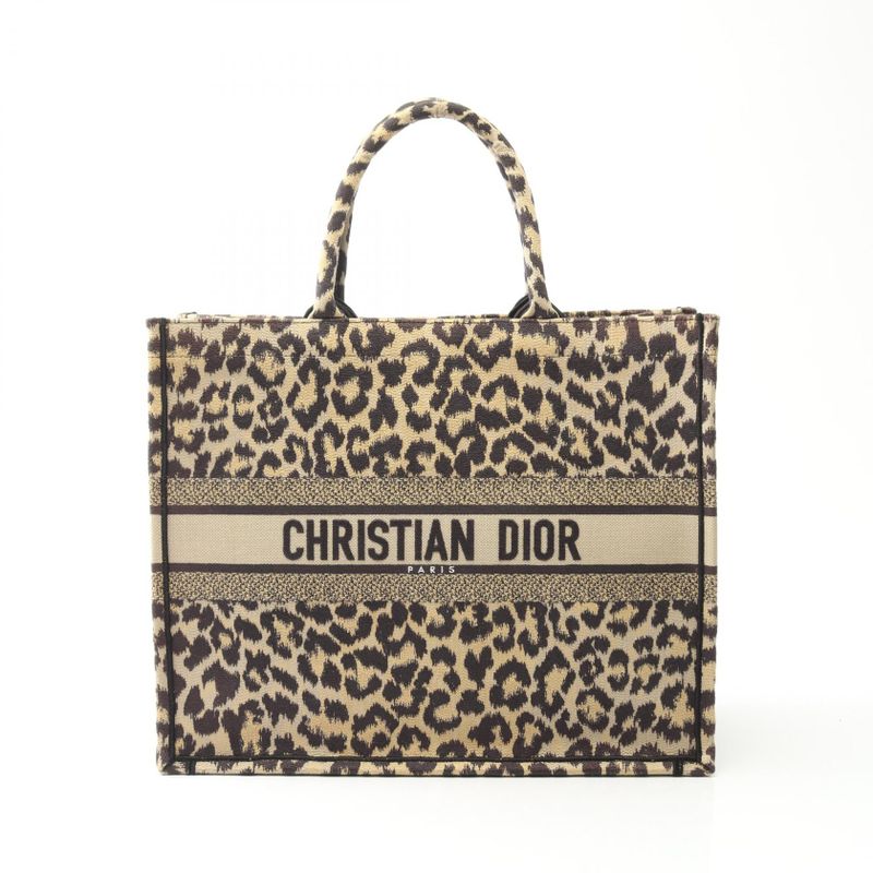Dior Tote Bag BOOK TOTE Large M1286zrhm-m19 Black Beige Leopard Canvas Book