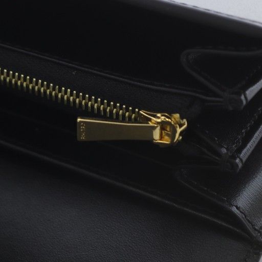 Celine Large Wallet Triomphe Shiny Calfskin Long Wallet Bifold Black Yo14 • Oh