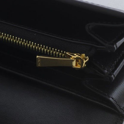 Celine Large Wallet Triomphe Shiny Calfskin Long Wallet Bifold Black Yo14 • Oh