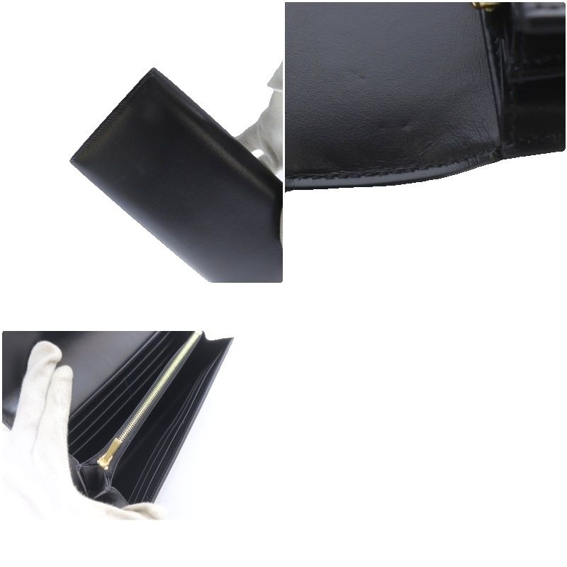 Celine Large Wallet Triomphe Shiny Calfskin Long Wallet Bifold Black Yo14 • Oh