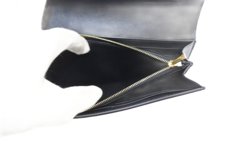 Celine Large Wallet Triomphe Shiny Calfskin Long Wallet Bifold Black Yo14 • Oh