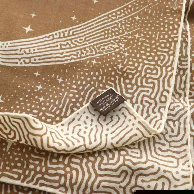 Hermes Carre Geant140 Clair De Lune Shawl Cashmere Brown Beige Aq • OS • Oh