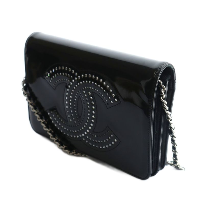 Chanel Strass CC No 13 Chain Wallet Shoulder Bag Coco Mark Rhinestone Black Aq