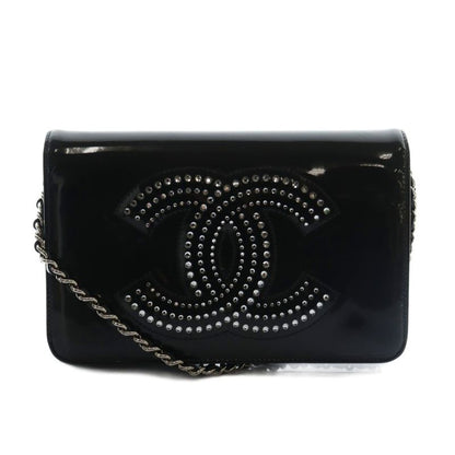 Chanel Strass CC No 13 Chain Wallet Shoulder Bag Coco Mark Rhinestone Black Aq