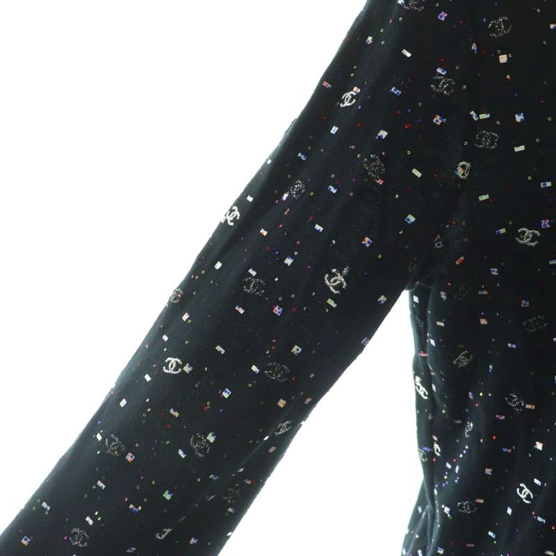 Chanel Coco Mark Embroidered Sequin Long T-Shirt Knit Cut And Sewn Long Sleeve