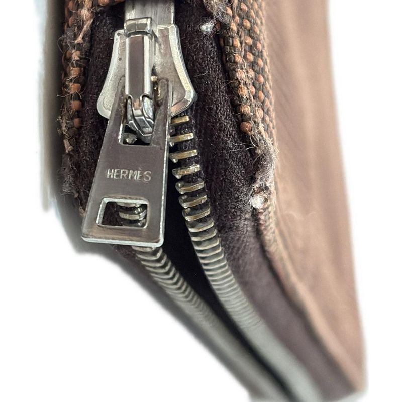 Hermes Long Wallet Her Line Purse GM Brown Round Zipper