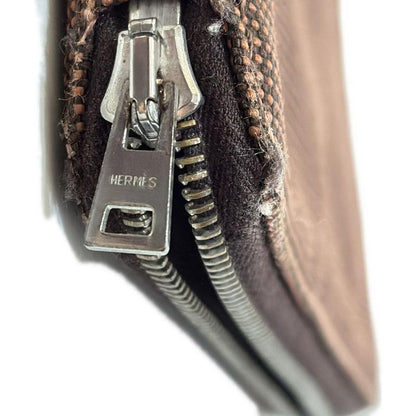 Hermes Long Wallet Her Line Purse GM Brown Round Zipper