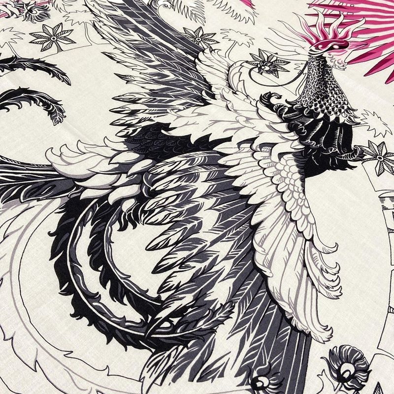 Hermes Shawl Carre 140 Carre Jean Ivory X Pink X Black Mythiques Phoenix Myth