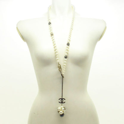 Chanel Necklace - Ivory X Silver Coco Mark Pearl Rhinestone