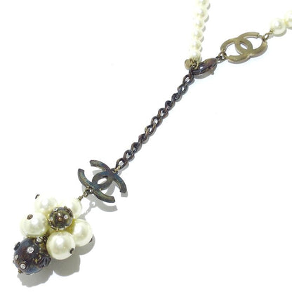 Chanel Necklace - Ivory X Silver Coco Mark Pearl Rhinestone