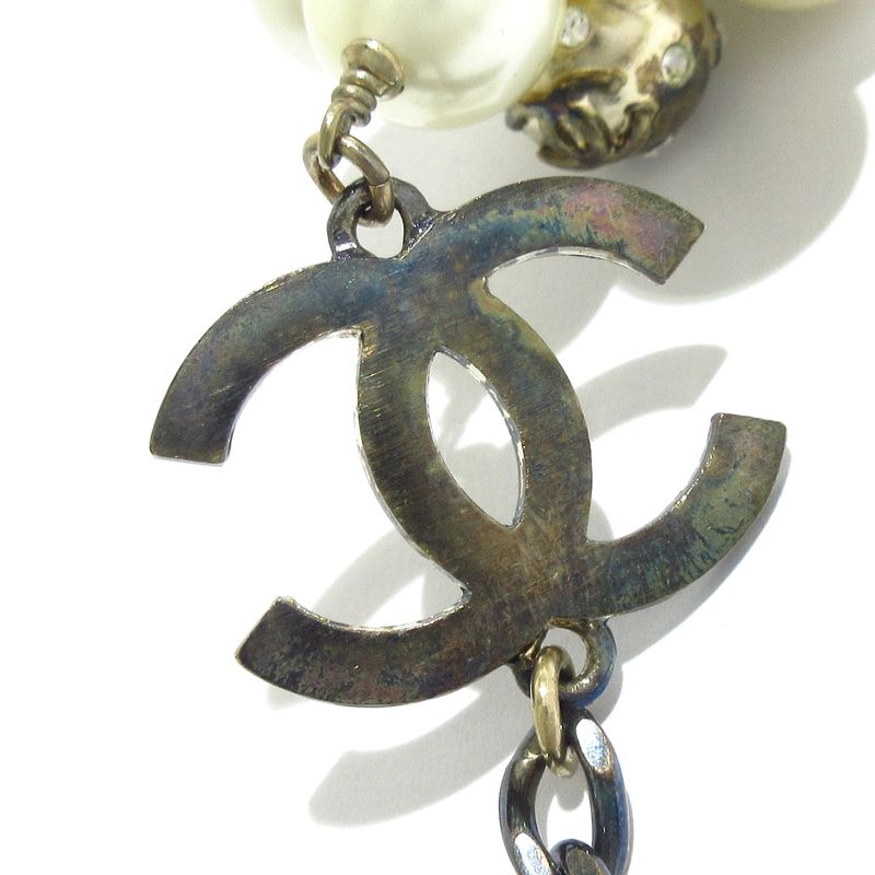 Chanel Necklace - Ivory X Silver Coco Mark Pearl Rhinestone