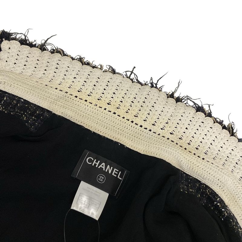 Chanel Jacket Size 38 M Women's P23332 Black X Beige X White Long Sleeve Tweed