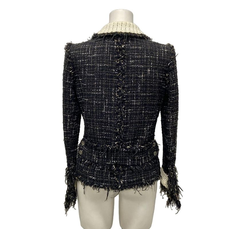 Chanel Jacket Size 38 M Women's P23332 Black X Beige X White Long Sleeve Tweed
