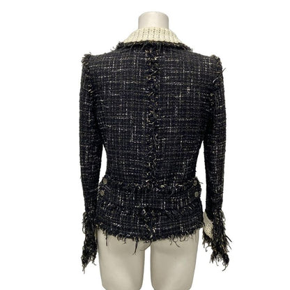 Chanel Jacket Size 38 M Women's P23332 Black X Beige X White Long Sleeve Tweed