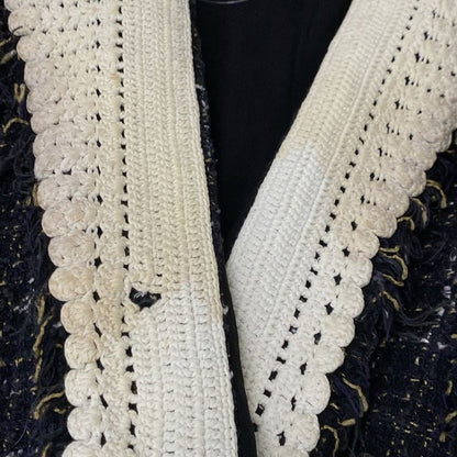 Chanel Jacket Size 38 M Women's P23332 Black X Beige X White Long Sleeve Tweed