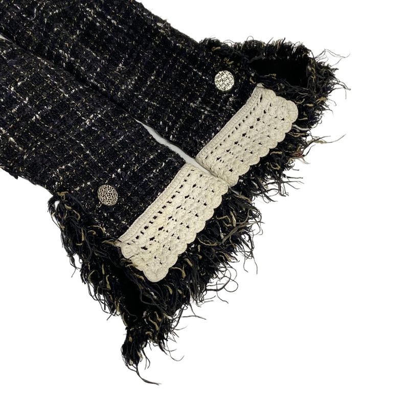 Chanel Jacket Size 38 M Women's P23332 Black X Beige X White Long Sleeve Tweed