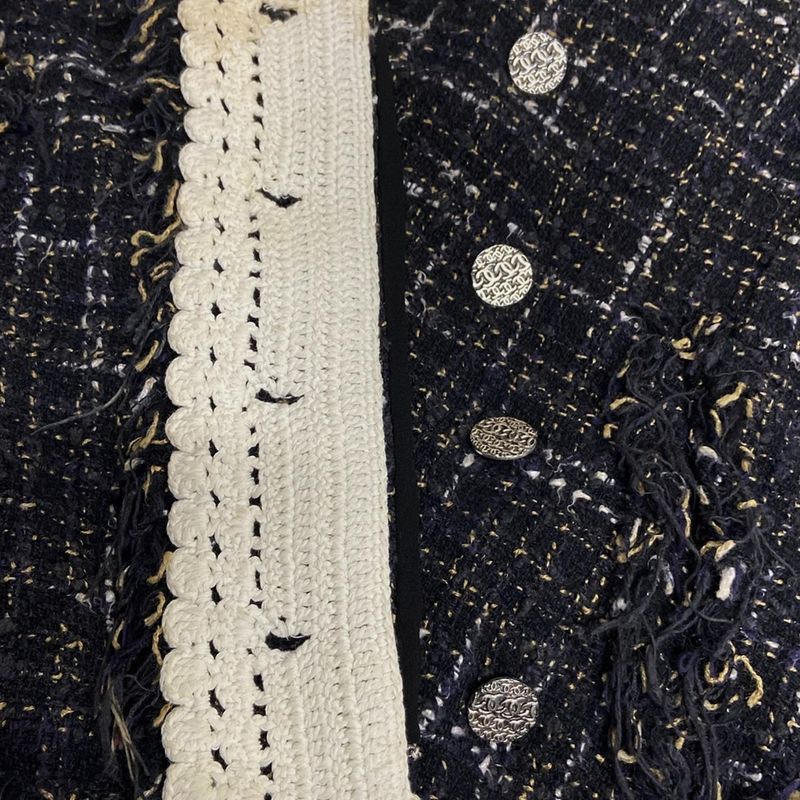 Chanel Jacket Size 38 M Women's P23332 Black X Beige X White Long Sleeve Tweed