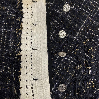 Chanel Jacket Size 38 M Women's P23332 Black X Beige X White Long Sleeve Tweed