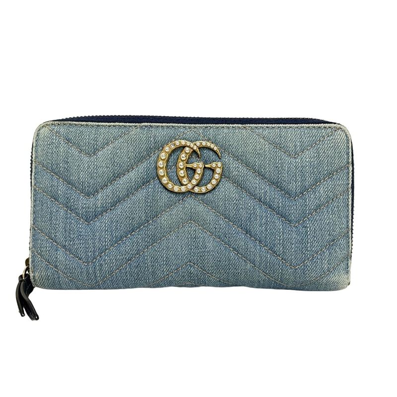 Gucci Long Wallet Ggmarmont 443123 Light Blue Pearl Round Zipper