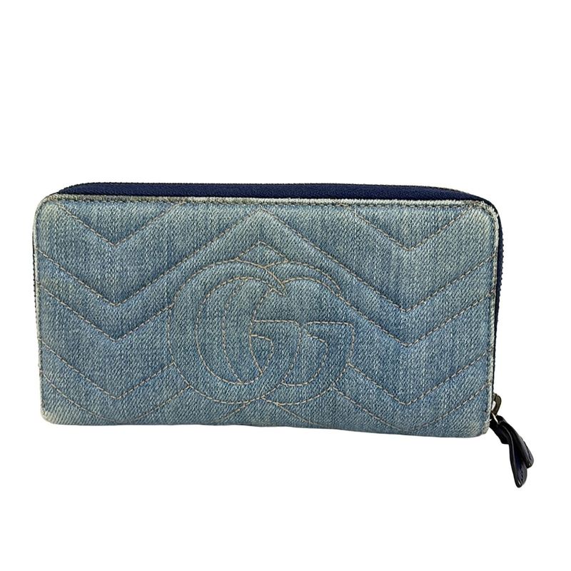 Gucci Long Wallet Ggmarmont 443123 Light Blue Pearl Round Zipper