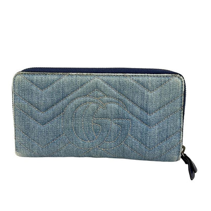 Gucci Long Wallet Ggmarmont 443123 Light Blue Pearl Round Zipper