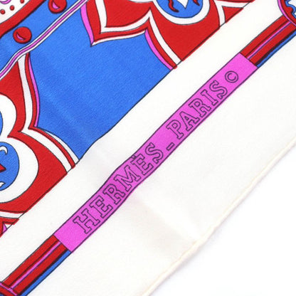Hermes 100% Silk Paisley Motif All-over Pattern Shawl Scarf Ivory Red Blue